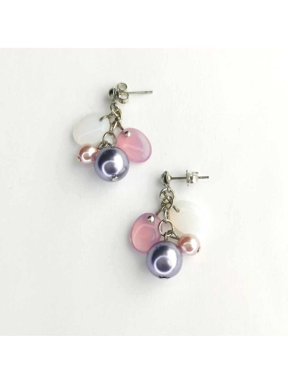 VINTAGE Czech beaded  cluster earrings lavender pink